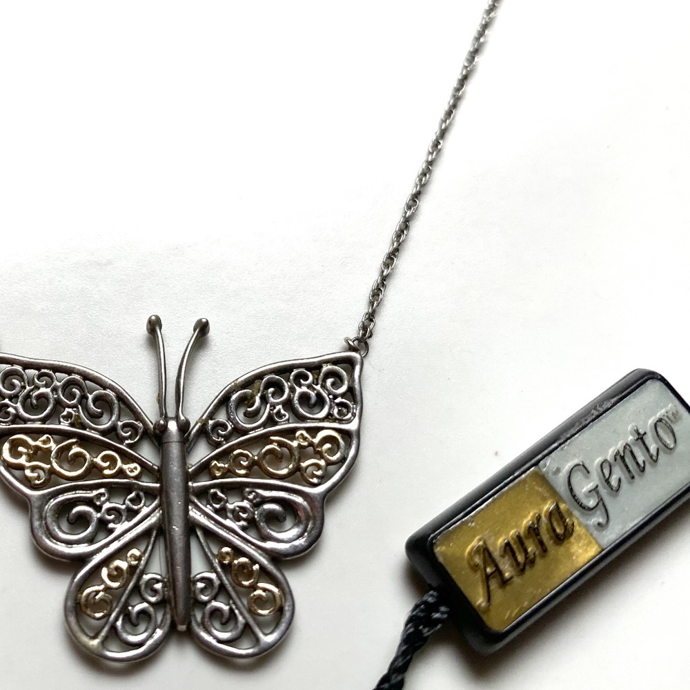 10 K Gold Over Sterling Silver Filagree Butterfly Necklace - Picture 5 of 7